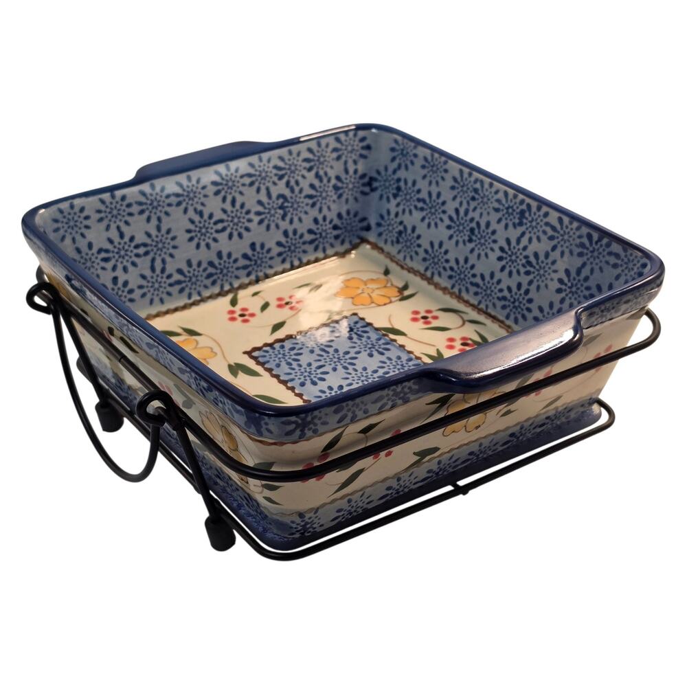 Temp-tations Tara Heritage 2 Qt Square Ceramic Casserole Baker Dish Set Vintage